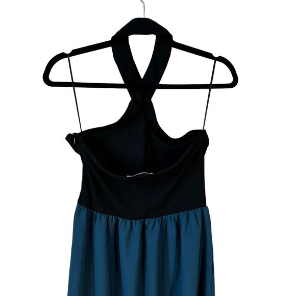 Chelsea28 New Mixed Media Color Block Halter Midi Dress Turquoise Black Sz Small - Picture 8 of 12